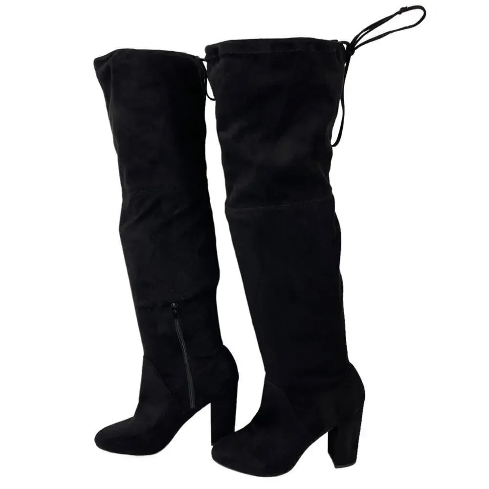 Anthropologie x Faryl Robin Sofia Vegan Suede Knee-High Black Heeled Boot 9